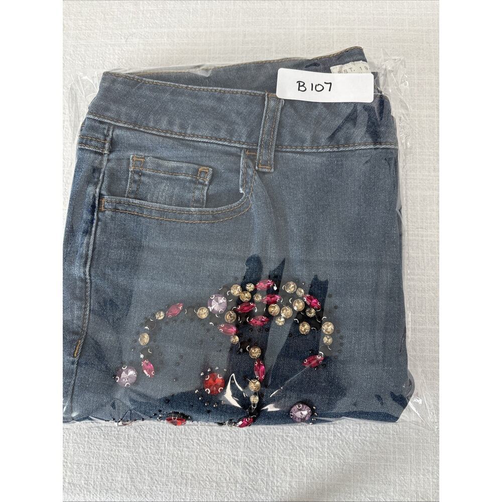 Y2K Rhinestone Embellished Jeans Mid-Rise 14 Bling Floral Sparkle Boho Festival - Picture 13 of 13